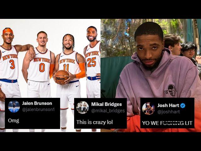 Mikal Bridges, Jalen Brunson and Josh Hart react to Mikal Bridges trade to Knicks