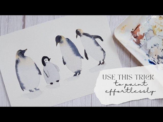 EASY and FUN watercolor painting for beginners. How to paint a penguin?