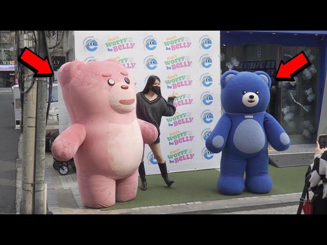 [PRANK] Look What She Did! Giant Pink & Blue Bear Statue Prank.