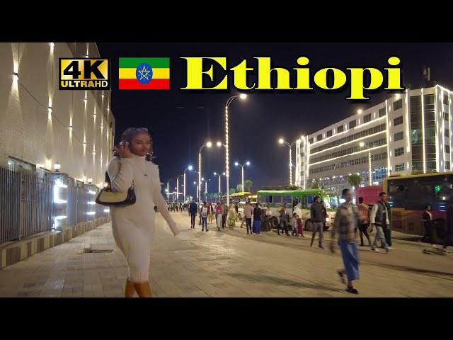 በምሽት ጨረቃ የመሰለው አዲሱ  ከሾላ ገበያ መገናኛ  መንገድ | Addis Ababa Walking Tour  [4K] Tourist attractiveness