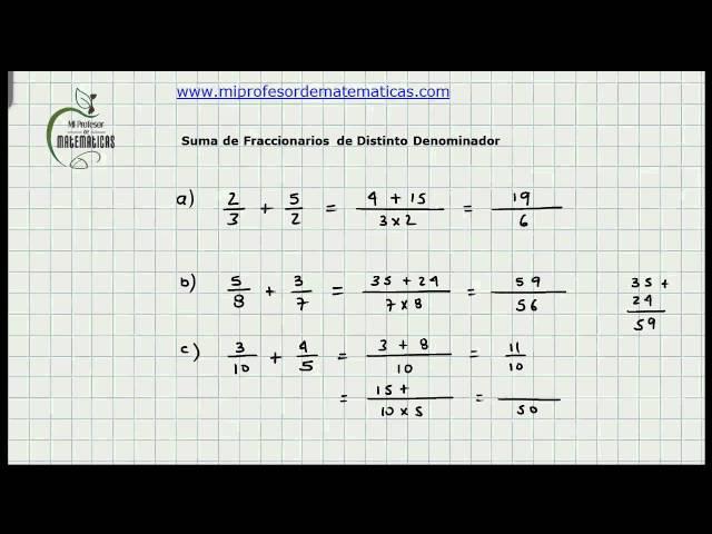 Suma de Fraccionarios o Quebrados con Diferente Denominador - Matematica Basica - Video 100