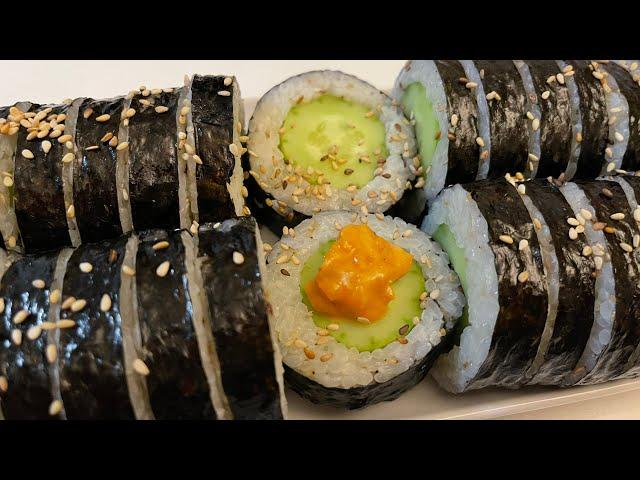 Cucumber gimbap with Korean style dipping sauce