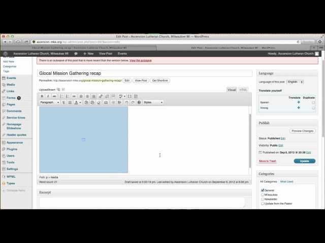 Ascension Lutheran Church - editing posts and revisions