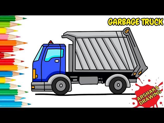 How to Draw A Garbage Truck Easy Sep by Step | Arshaka Drawing