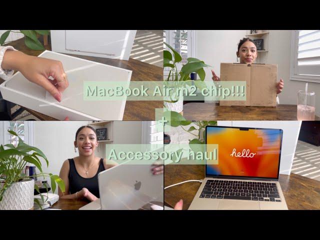 Macbook air M2 chip unboxing *starlight* || Accessory haul