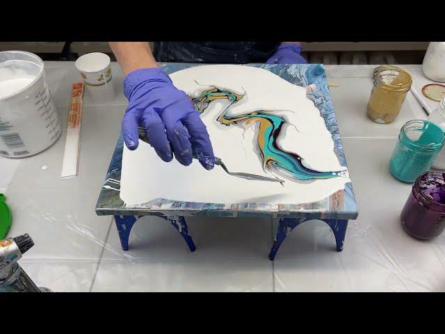 #55 Abstract Fluid Art - Acrylic Pouring - Fluid Art - #Shorts - Using Satin Enamels & Palette Knife