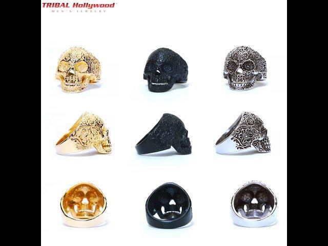 Tribal Hollywood Day of The Dead Mens Sugar Skull Rings - IR761