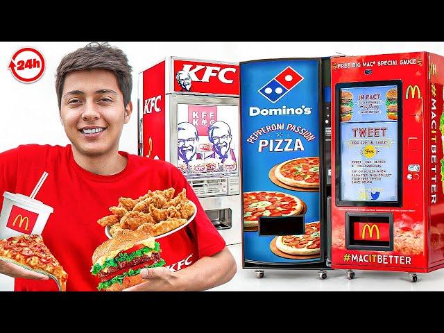 Eating From The WEIRDEST Vending Machines For 24 Hours!