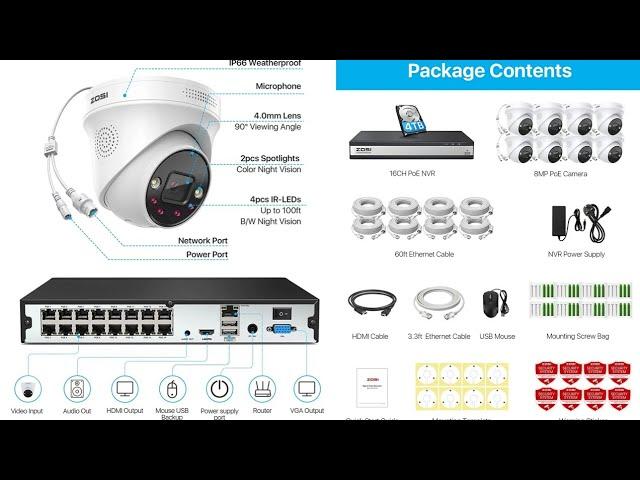 ZOSI 16CH 4K Spotlight PoE Security Camera System | Cctv Camera Setup