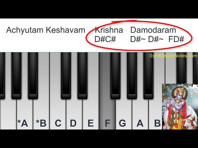 Achyutam Keshavam - Piano Notes Tutorial (Slow Version) for Practice