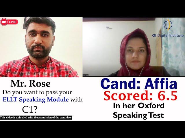 Oxford Speaking Mock Test | ELLT speaking mock test | Cand: Affia from Kashmir scored 6.5