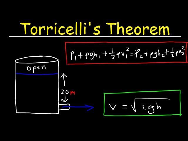 Torricelli's Theorem & Speed of Efflux, Bernoulli's Principle, Fluid Mechanics - Physics Problems