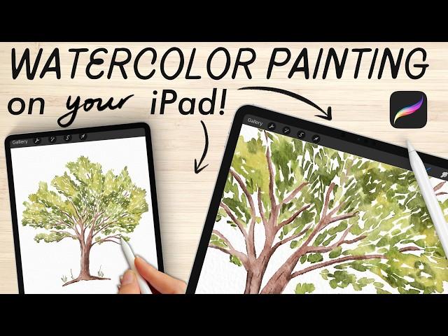 How to paint a watercolor tree in PROCREATE  (easy digital watercolor painting on your iPad!)