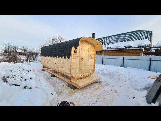 Баня Квадро бочка в Нижнекамске 5 метров длиной 2 отсека