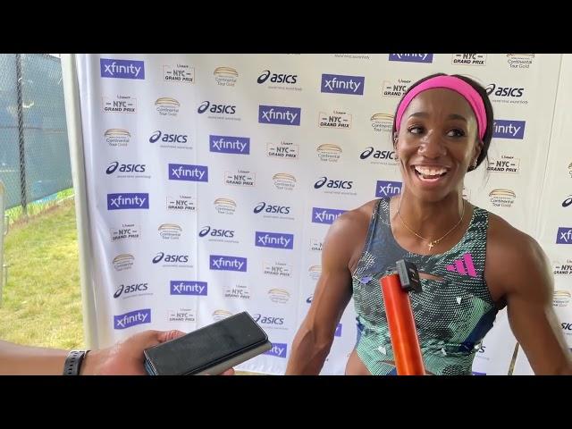 Keni Harrison talks after 1st Place finish in 100mH at NYC Grand Prix