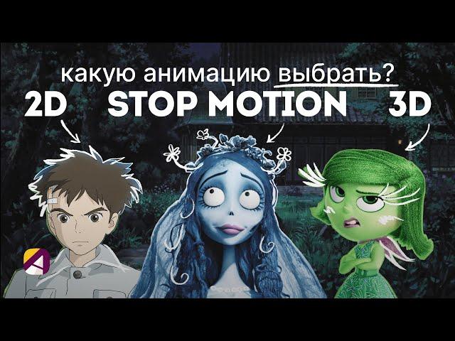 Какую технику анимации выбрать? 2D, 3D или Stop motion.