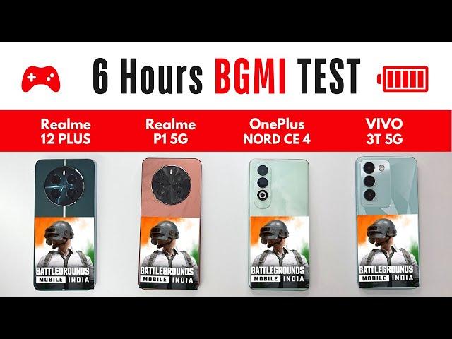 (5G) BGMI Gaming, BATTERY DRAIN TEST 🪫 | OnePlus Nord CE 4 vs Realme 12+ vs VIVO T3 5G vs Realme P1