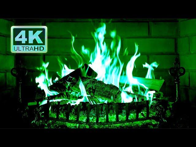  Halloween Fireplace 4K (12 HOURS). Green Fireplace with Crackling Fire Sounds. Hypnotic Fire