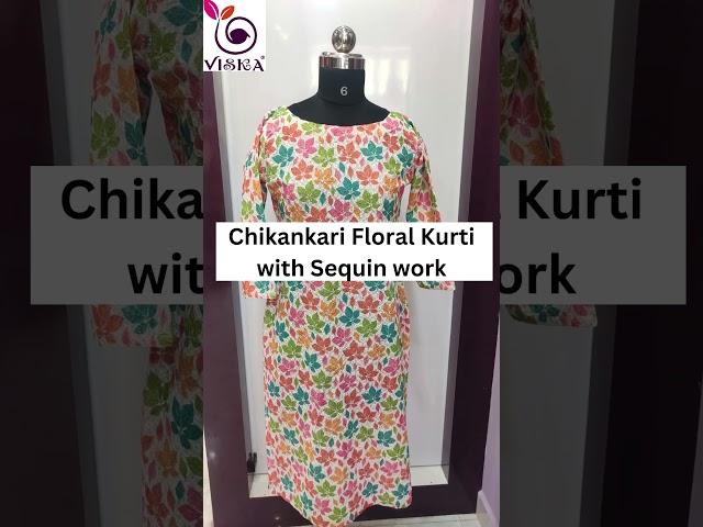 Chikankari Floral Kurti with Sequin work by Viska |www.viskaglobal.com | #chikankari