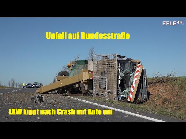 Verkehrsunfall auf B87 bei Jesewitz/LKW kippt nach Crash mit PKW um [21.04.2020]