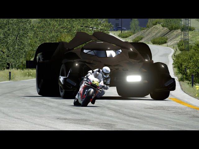 MotoGP Honda RC213V vs Batmobile vs Mercedes Benz Vision AVTR at Old SPA