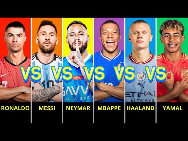 Comparison: Cristiano Ronaldo vs Lionel Messi vs Neymar vs Mbappe vs Erling Haaland vs Lamine Yamal