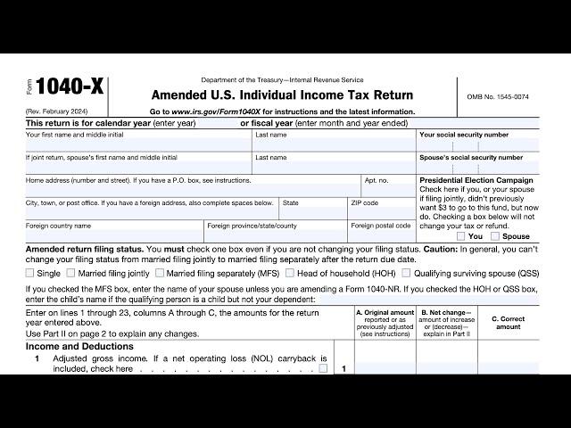 IRS Form 1040-X walkthrough (Amended U.S. Individual Income Tax Return)