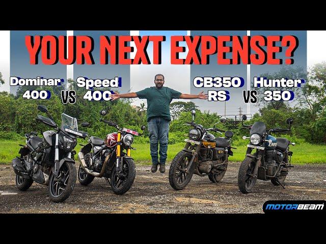 Triumph Speed 400 vs Honda CB350 RS vs Bajaj Dominar 400 vs Royal Enfield Hunter 350 | MotorBeam