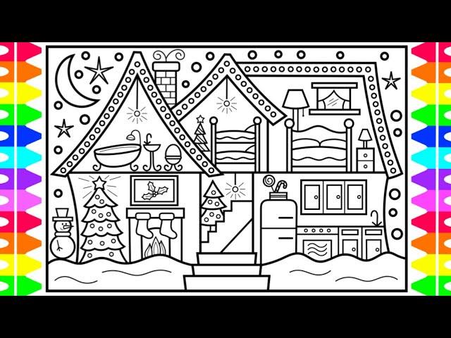 How to Draw a Christmas House with Decorations ️Christmas Drawing and Coloring Pages for Kids