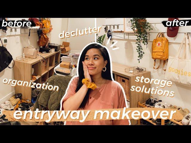 APARTMENT ENTRYWAY MAKEOVER | Organization/Storage Solutions + EXTREME Declutter *RENTER FRIENDLY*