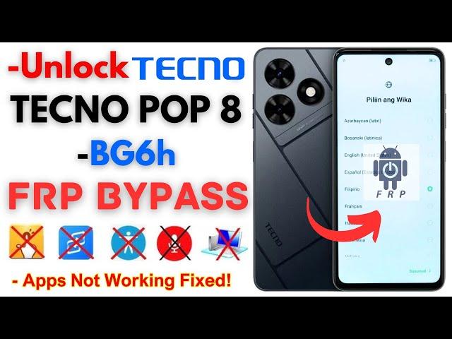 -Unlock TECNO POP 8 FRP Bypass [Without PC] -Tecno BG6h Frp Google Account -Apps Not Working Fixed!