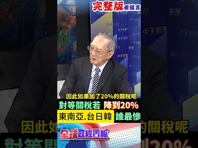 對等關稅若全球都降到20%，哪個區域還有哪幾國還是很慘?台日韓會如何?其中誰的受創不大? #馬凱 #中天財經 #全球政經周報 ‪@中天財經頻道CtiFinance