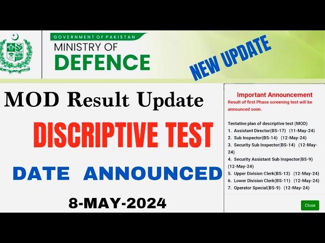 MOD Discriptive test date announced | MOD screening test update 2024 | MOD new update 2024