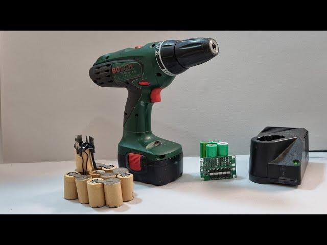 Ni-Cd to Lithium Battery Conversion | NiCd Battery Repair + BMS/Bosch cordless drill 14.4V PSR VE-2