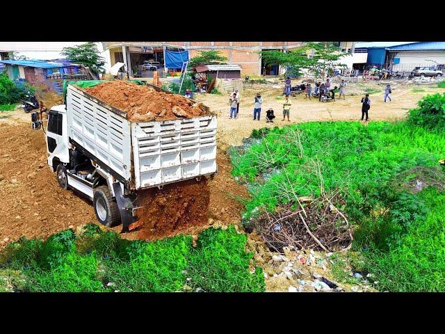 New Project!5T Dump Truck Filling land Flooded Area Develop House,Bulldozer D31A Pushing Soil,Trash