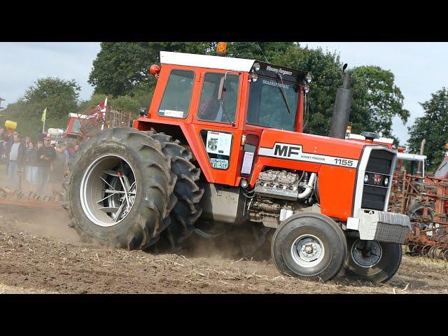 Massey Ferguson 1155 w/ V8 engine in the field cultivating w/ Big towed cultivator | DK Agriculture