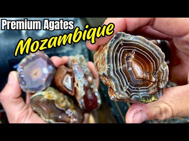 Premium Mozambique agates cut open on my saw!