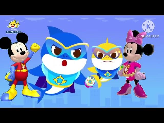 Super heros baby shark and mickey mouse clubhouse Aah! It's a giant monster!