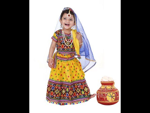 Raj Costume Radha Dress For Kids With Jewellery Accessories For Baby Girls(LEMON)