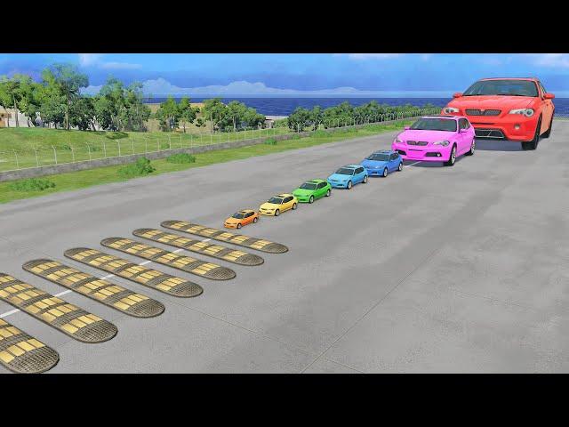 Big & Small Cars vs 100 SPEED BUMPS in BeamNG Drive!