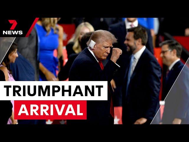 Donald Trump arrives at the Republican Party Convention | 7NEWS