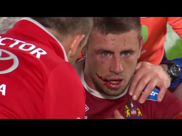 Liam Watts RED carded for leading with an elbow against Michael McIlorum. [Hull vs Wigan '17]