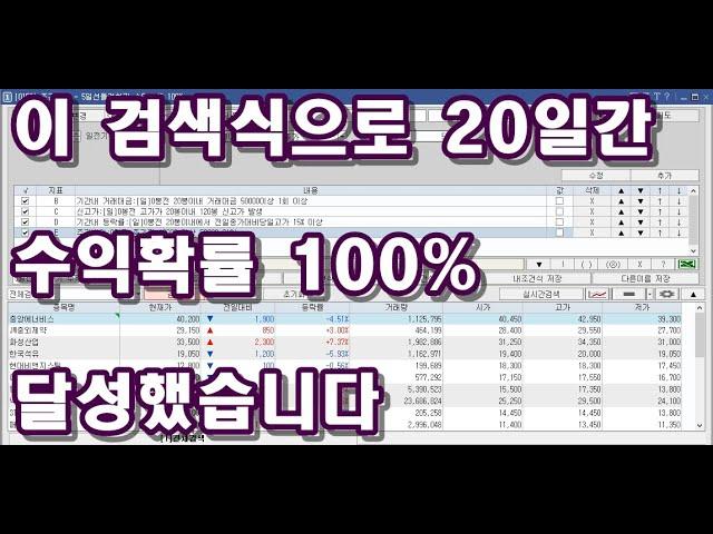 20일간 수익확률 100% 검색식 공개합니다.