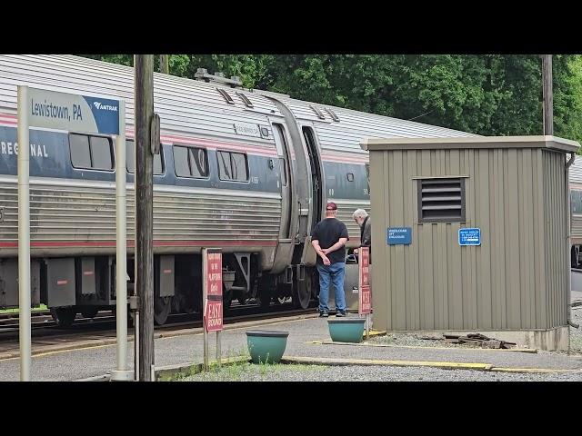Amtrak #107 leads the eastbound Pennsylvanian at Lewistown, PA (05/07/2024)