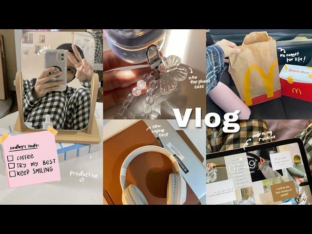 daily vlog : 7 am productive morning routine, aesthetic desk setup, home cafe, new laptop case