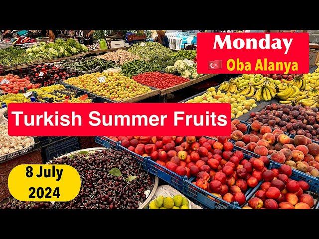 Bazaar Alanya. Oba Market Monday prices for fruits and vegetables Turkiye Antalya Alanya 8 July 2024