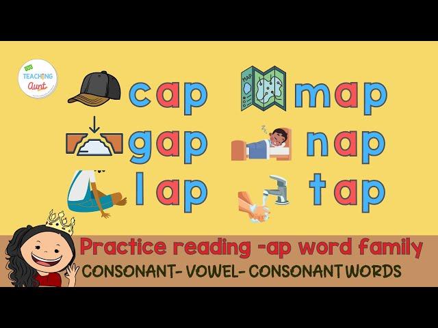 PRACTICE READING CVC WORDS FOR KINDERGARTEN | -AP Word Family | Learn To Read 3-Letter Words