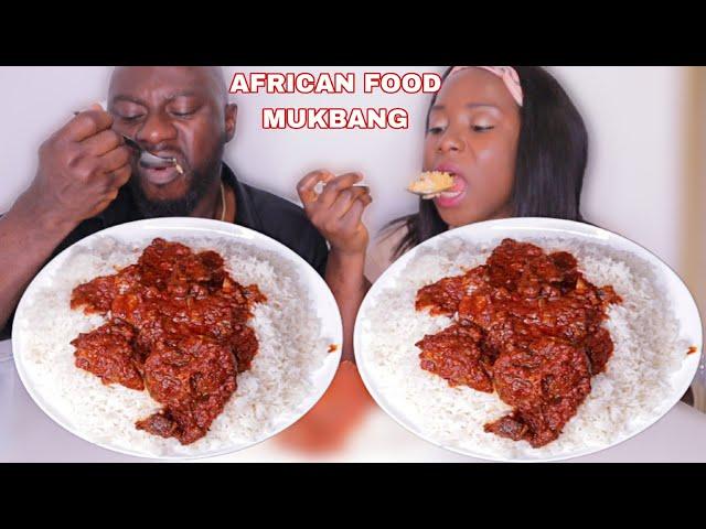 EATING SOUND RICE AND STEW MUKBANG | AFRICAN FOOD MUKBANG | NO TALKING