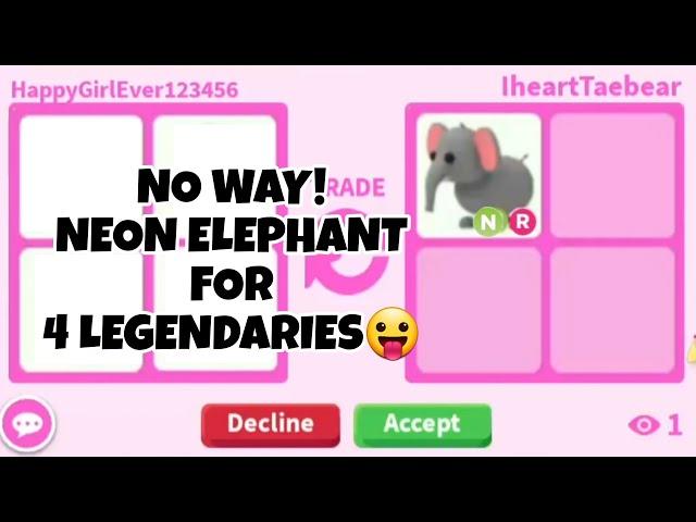 GOT NEON ELEPHANT For 4 NORMAL LEGENDARY+ ACCEPTING EVERY TRADE Adopt Me Trading Value Says WIN