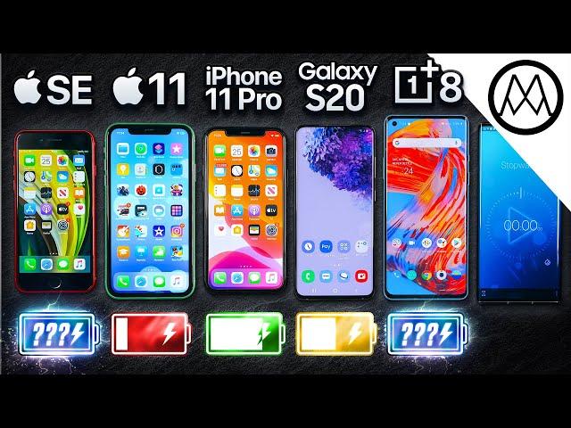 iPhone SE vs iPhone 11 vs iPhone 11 Pro vs Samsung vs OnePlus Battery Drain Test!